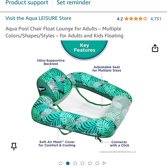 NEW- out of box- Aqua Pool Chair Float Lounge for Adults - Picture 2 of 7